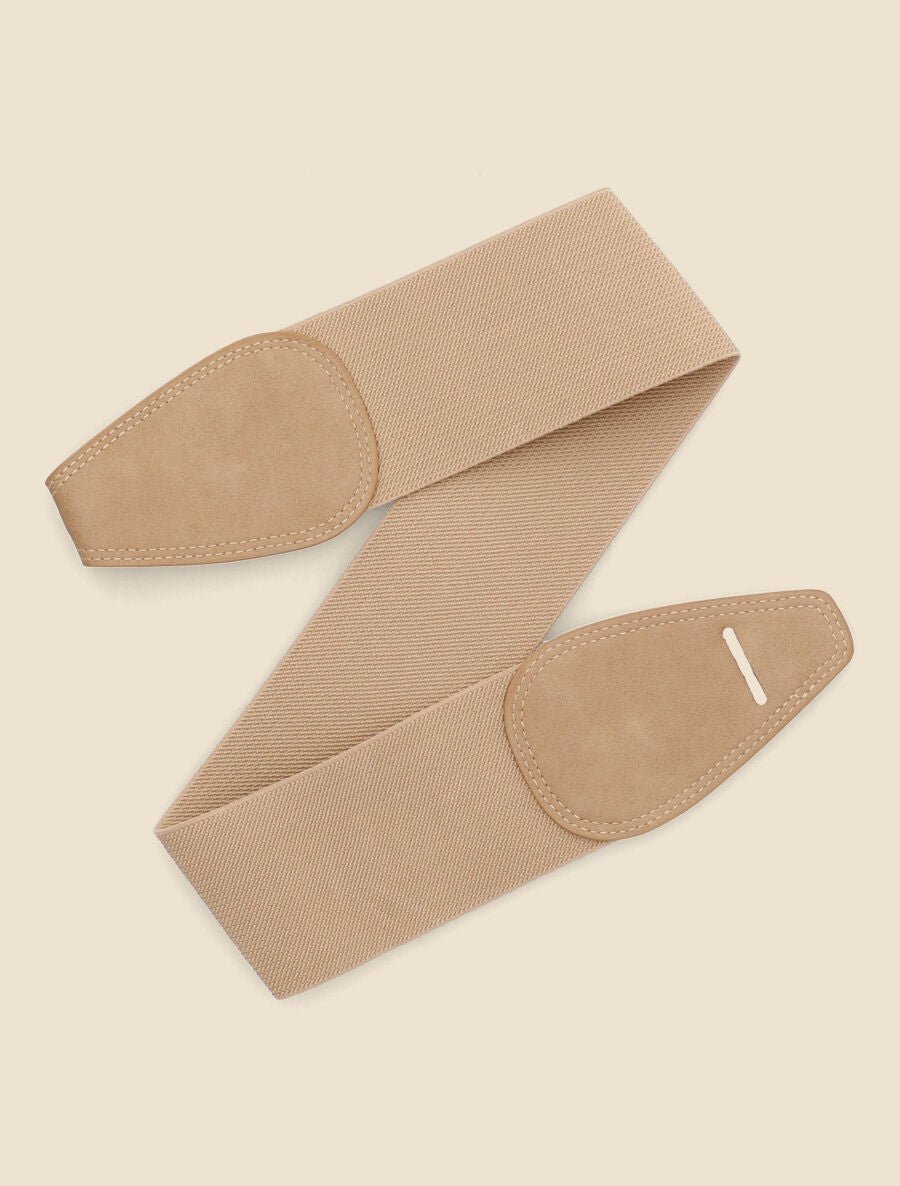 Ceinture en simili et tissu - Taupe - 1