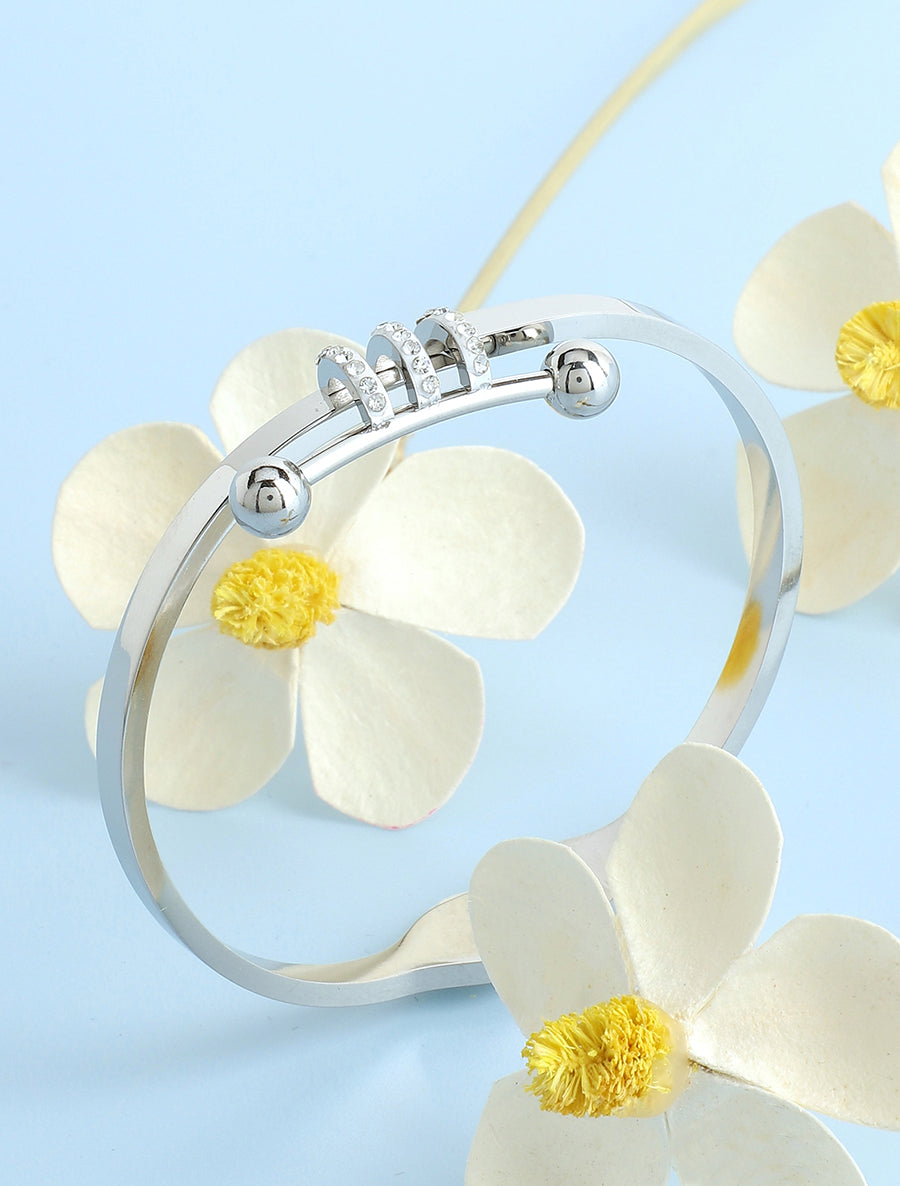 Jonc à triple demi-cercles orné de zircons - Argent - 1