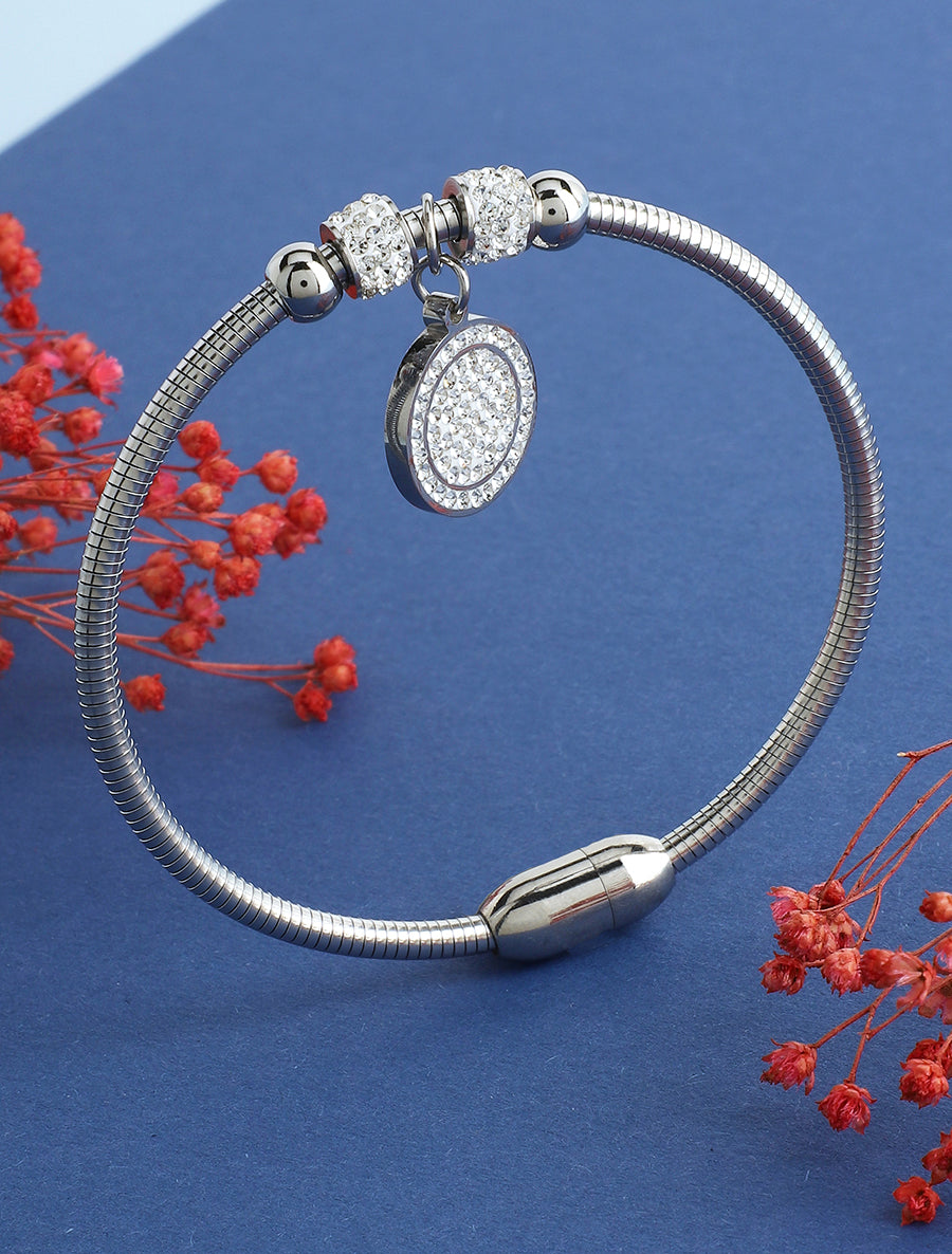 Jonc à clip rond orné de zircons - Argent - 1