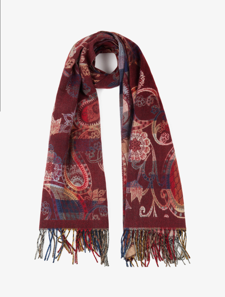 Echarpe à imprimé cachemire à bords frangés - Bordeaux - 1
