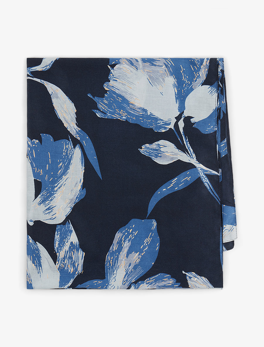 Foulard irisé à motif floral - Marine - 2