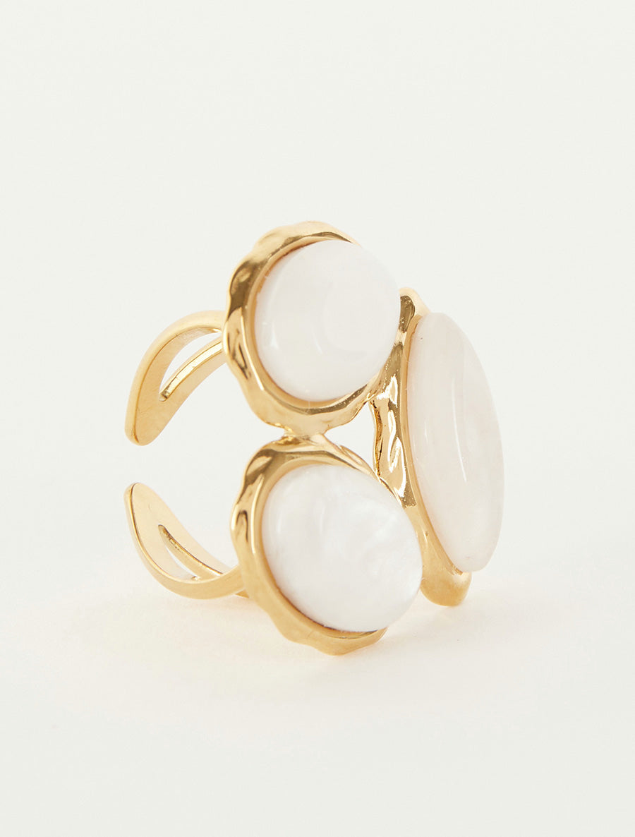 Bague ajustable à pierres en résine - Blanc - 2