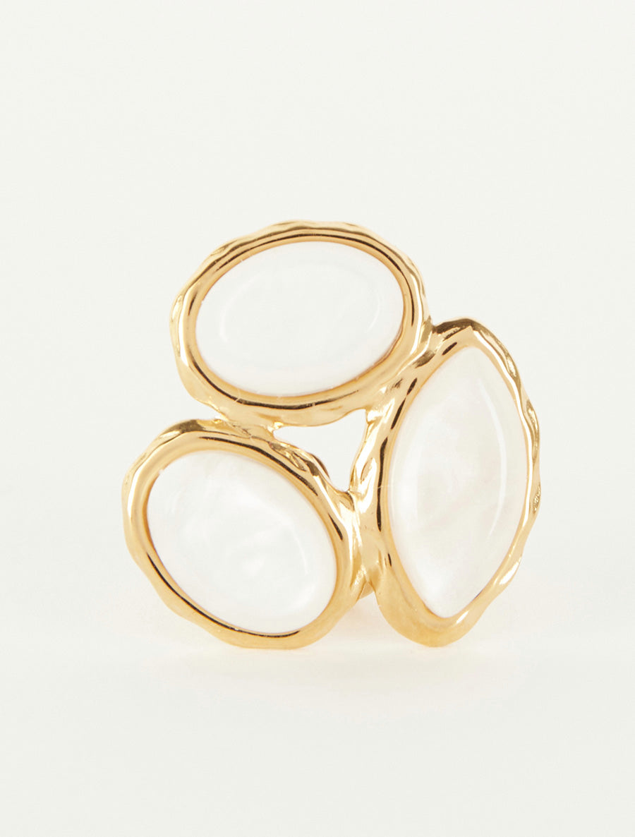 Bague ajustable à pierres en résine - Blanc - 3