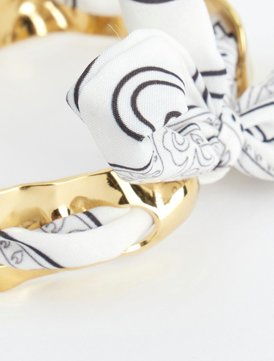 Jonc martelé à lien décoratif style bandana - Écru - 3