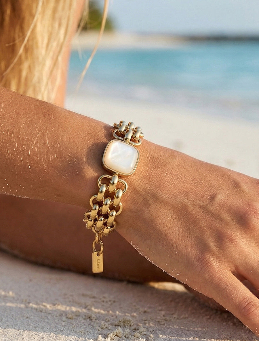 Bracelet en maille fantaisie à empiècement en résine - Beige - 1