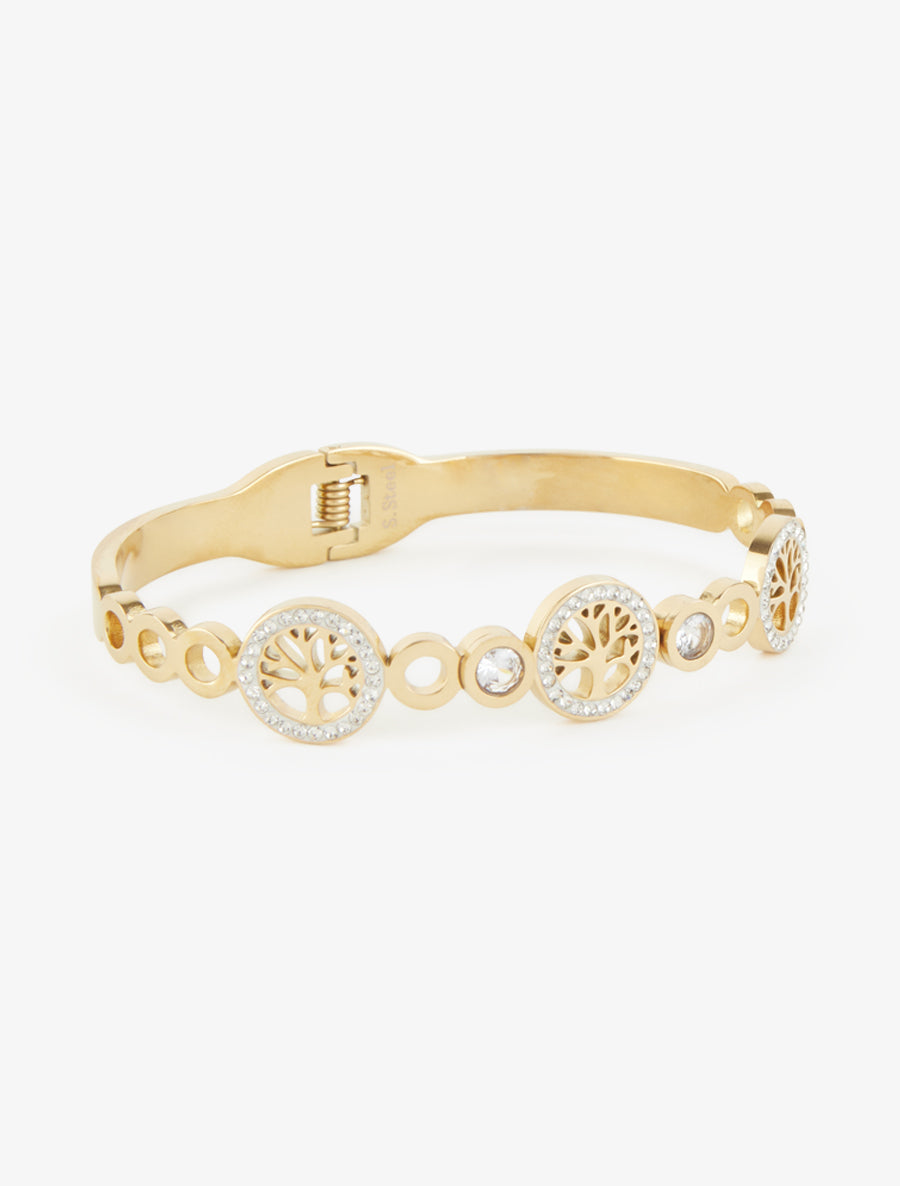 Jonc motif arbre et strass - Or - 2