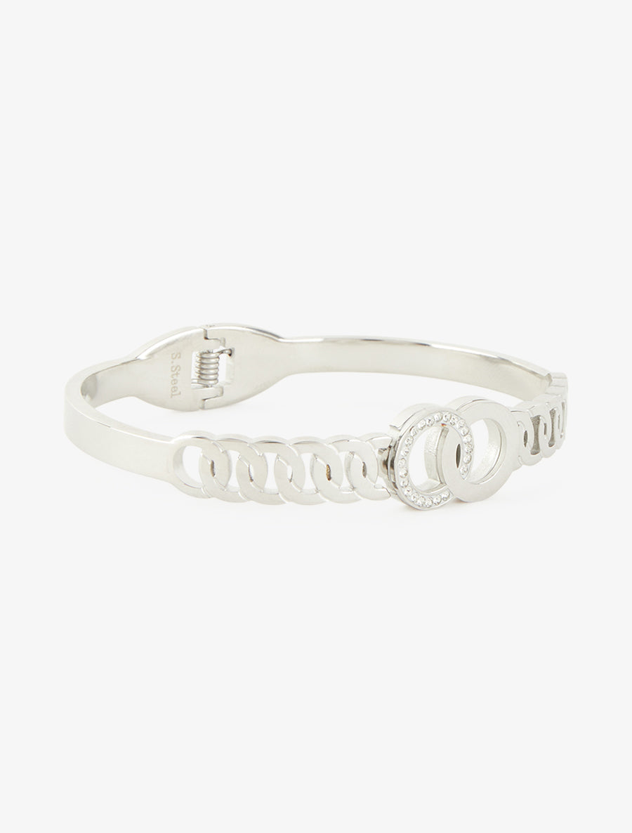 Jonc à cercles entrelacés et zircons blancs - Argent - 2