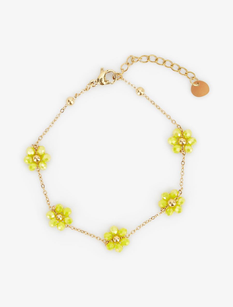 Bracelet à petites fleurs perlées et colorées - Jaune - 2