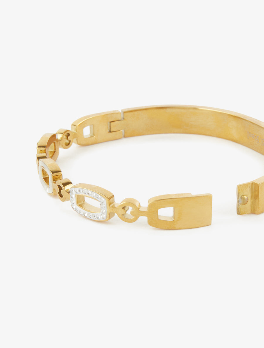Jonc à rectangle nacré et ornés de zircons blancs - Or - 3