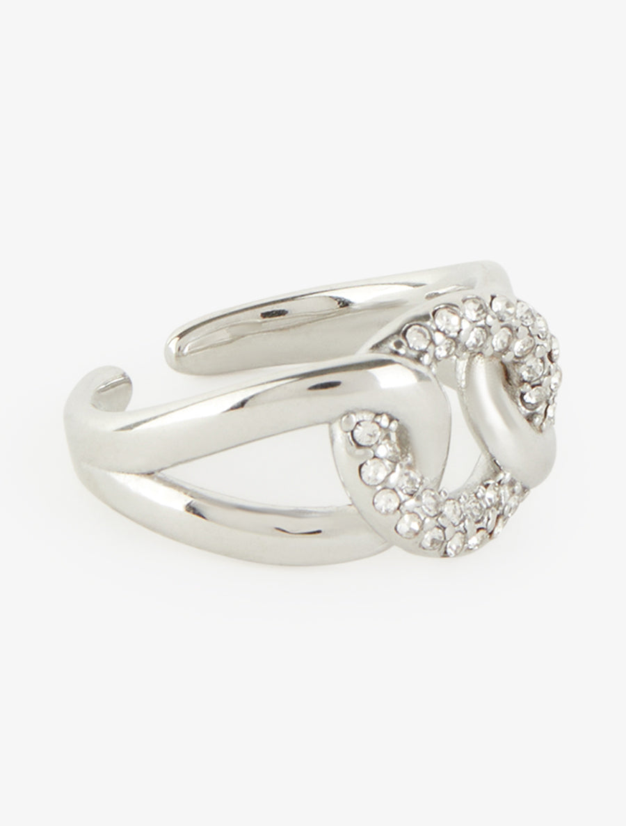 Bague ouverte à maillons entrelacés et strass - Argent - 2
