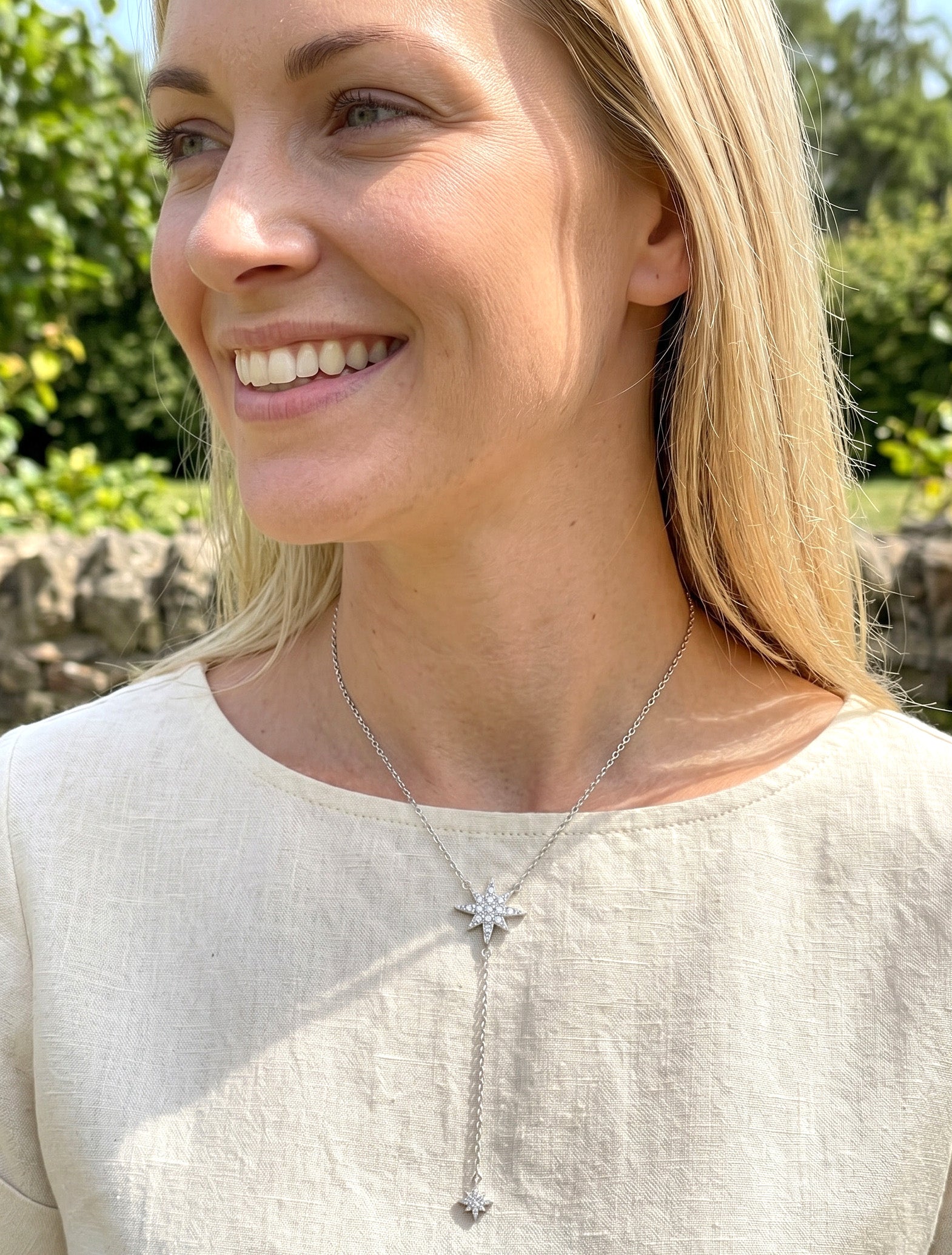 Collier fin en Y à étoiles strassées - Argent - 1