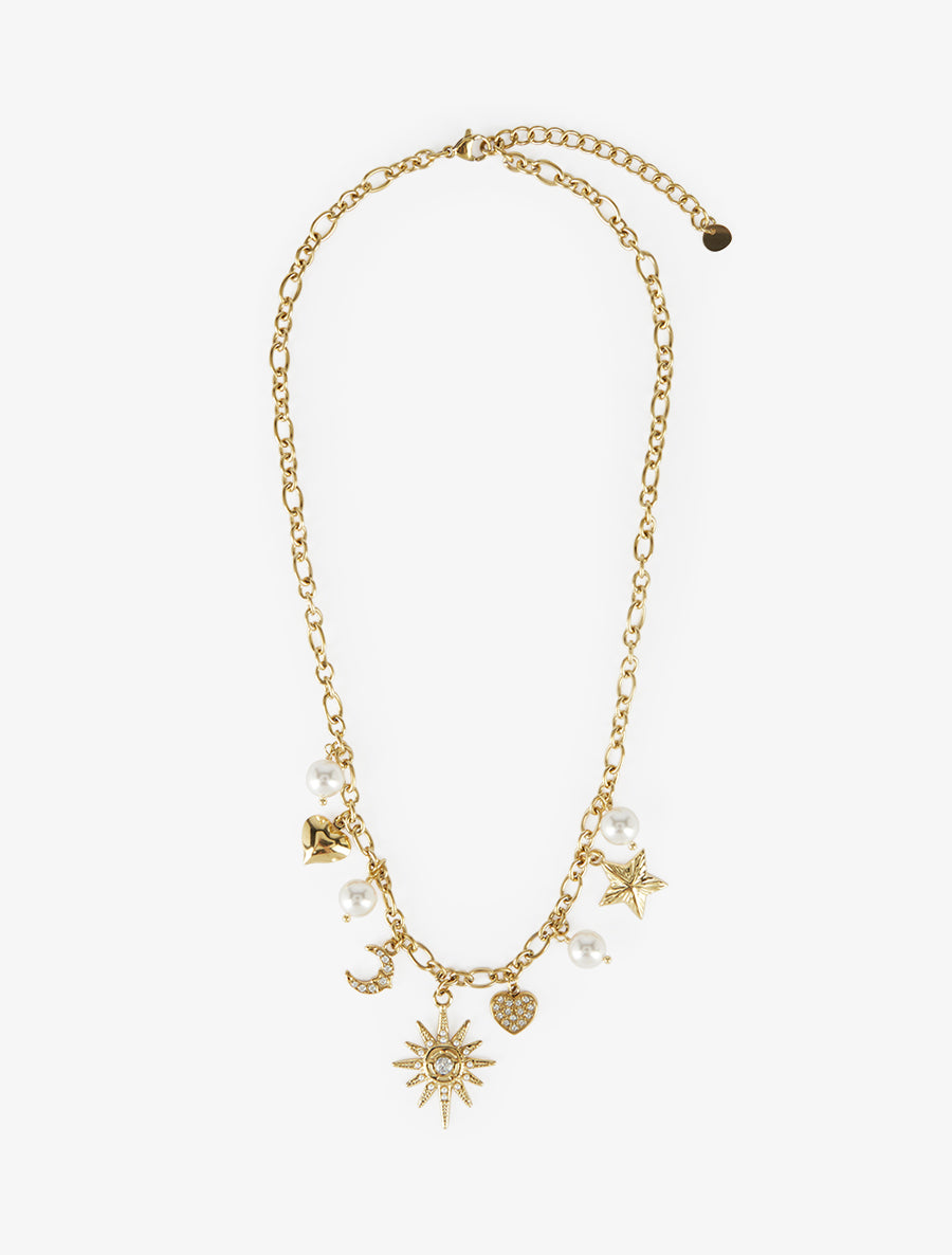 Collier chaîne à breloques soleil et coeurs - Or - 2