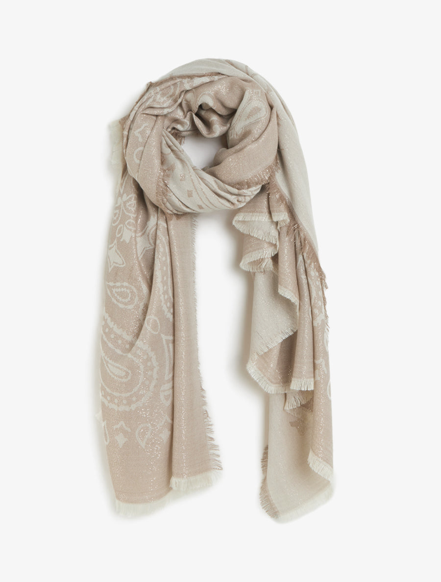 Foulard rectangulaire irisée à motif cachemire - Beige - 1
