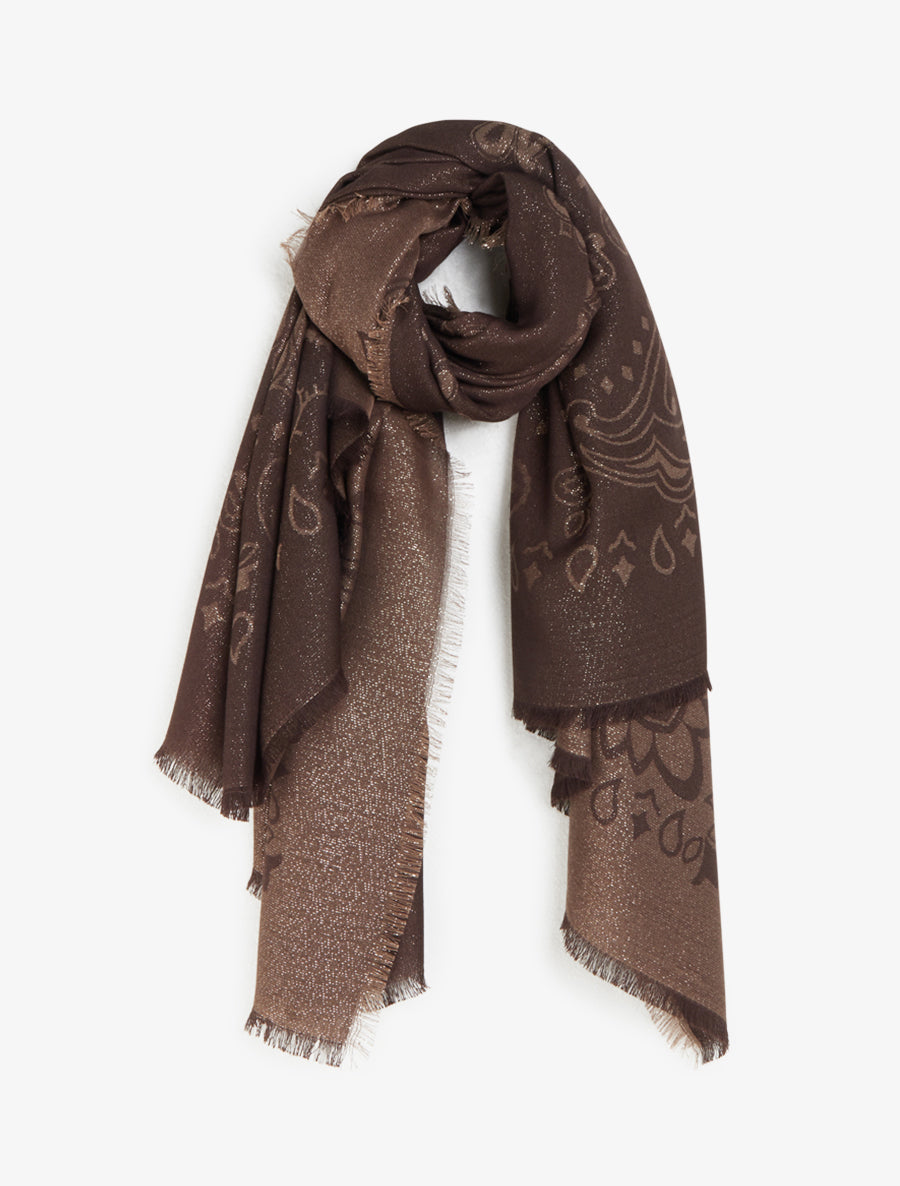 Foulard rectangulaire irisée à motif cachemire - Chocolat - 1