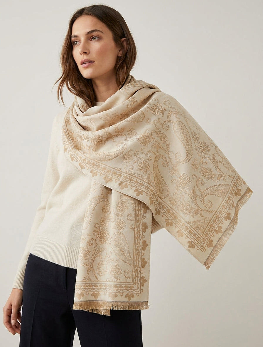 Sjaal met paisleyprint - Beige