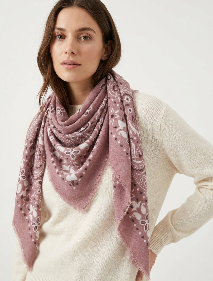 Paisley sjaal met rafelige randen - Oudroze
