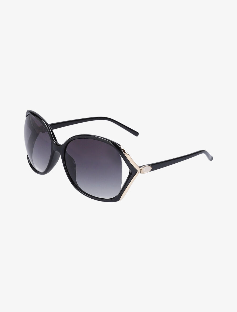 Lunettes ovales oversize à charnières stylisées - Noir/or - 1