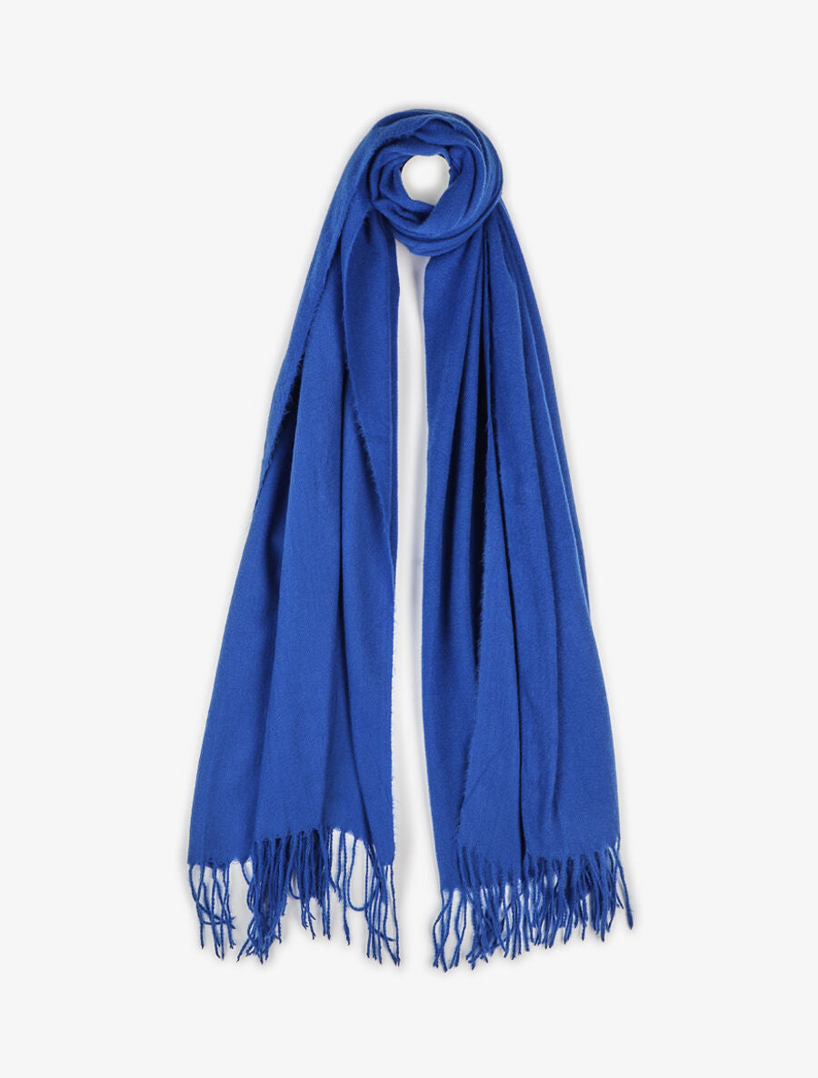 Echarpe en laine mélangée à franges - Bleu roi - 1