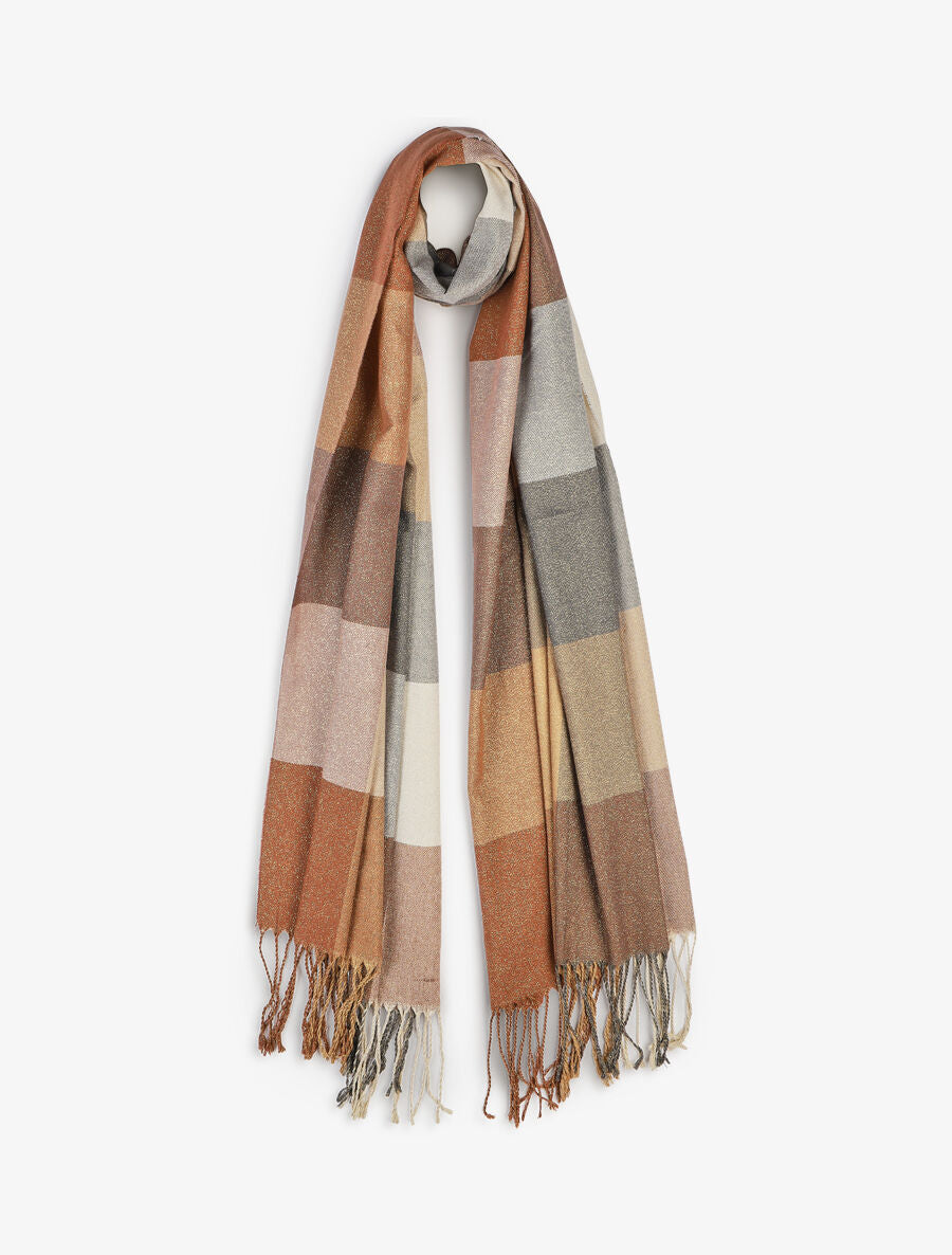 Echarpe à carreau et franges - Taupe - 1