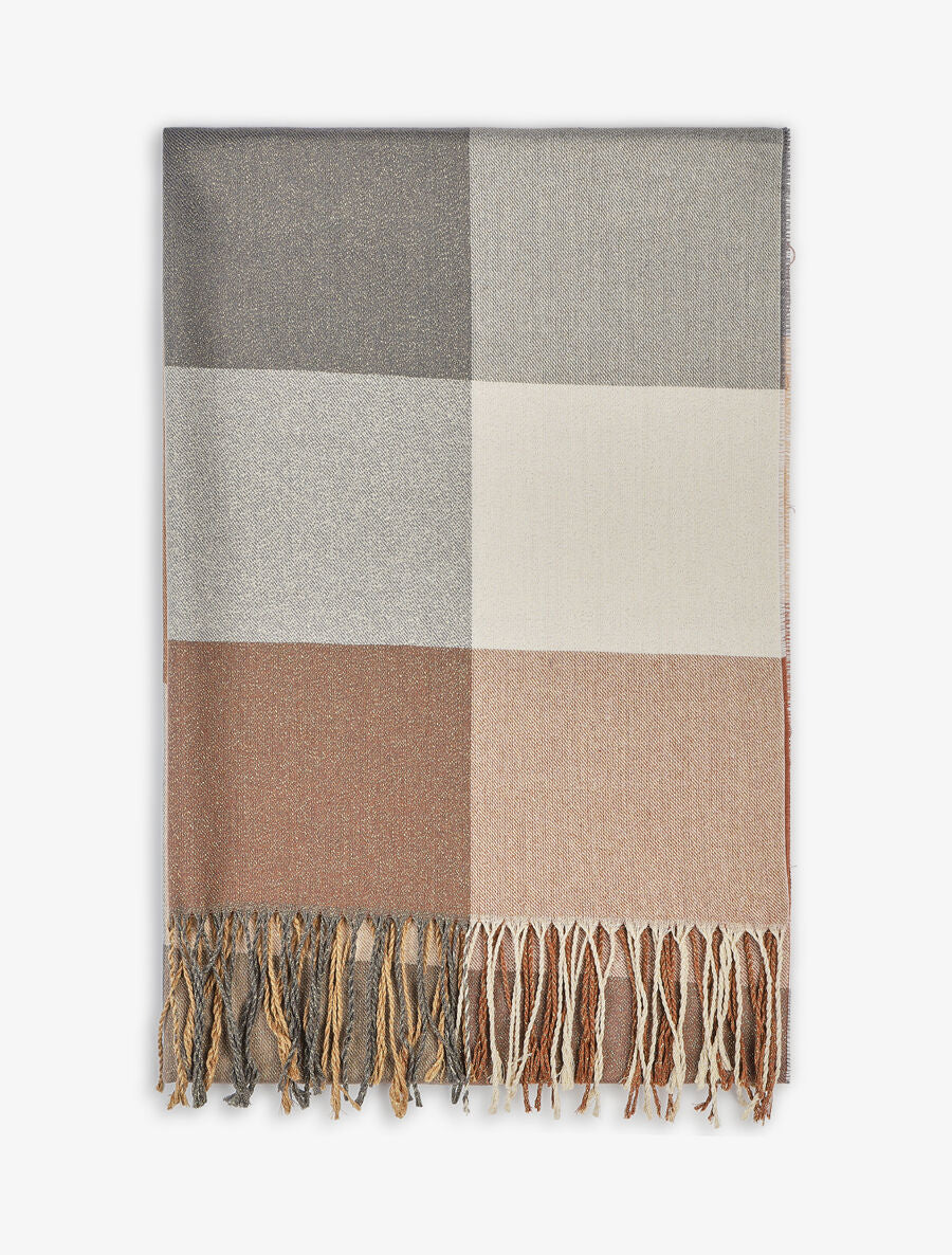 Echarpe à carreau et franges - Taupe - 2