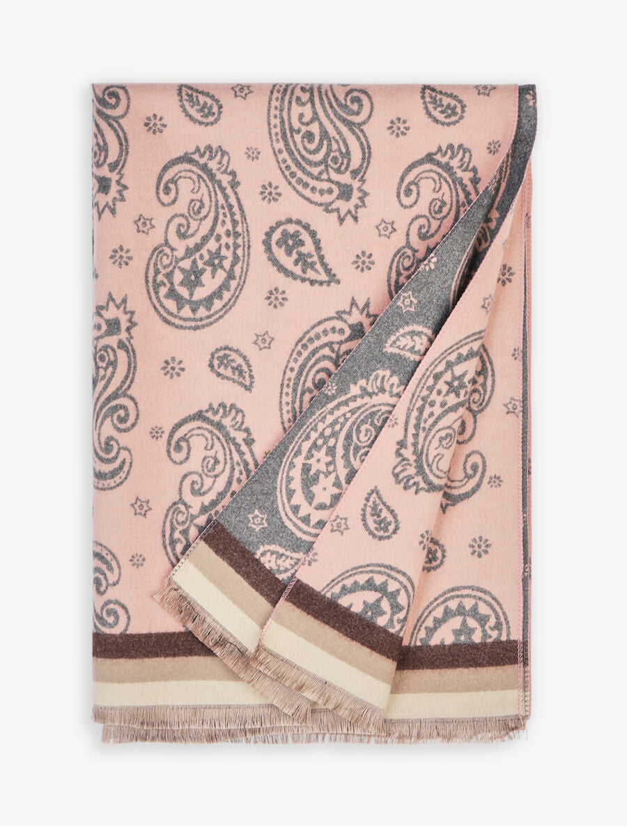 Echarpe en laine mélangée à imprimé cachemire - Rose - 2