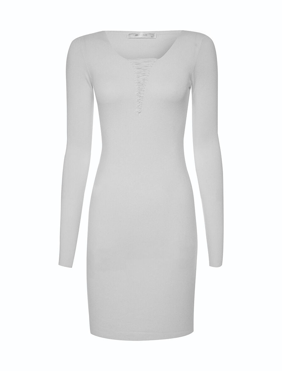 Robe-pull encolure lacée - Blanc - 1