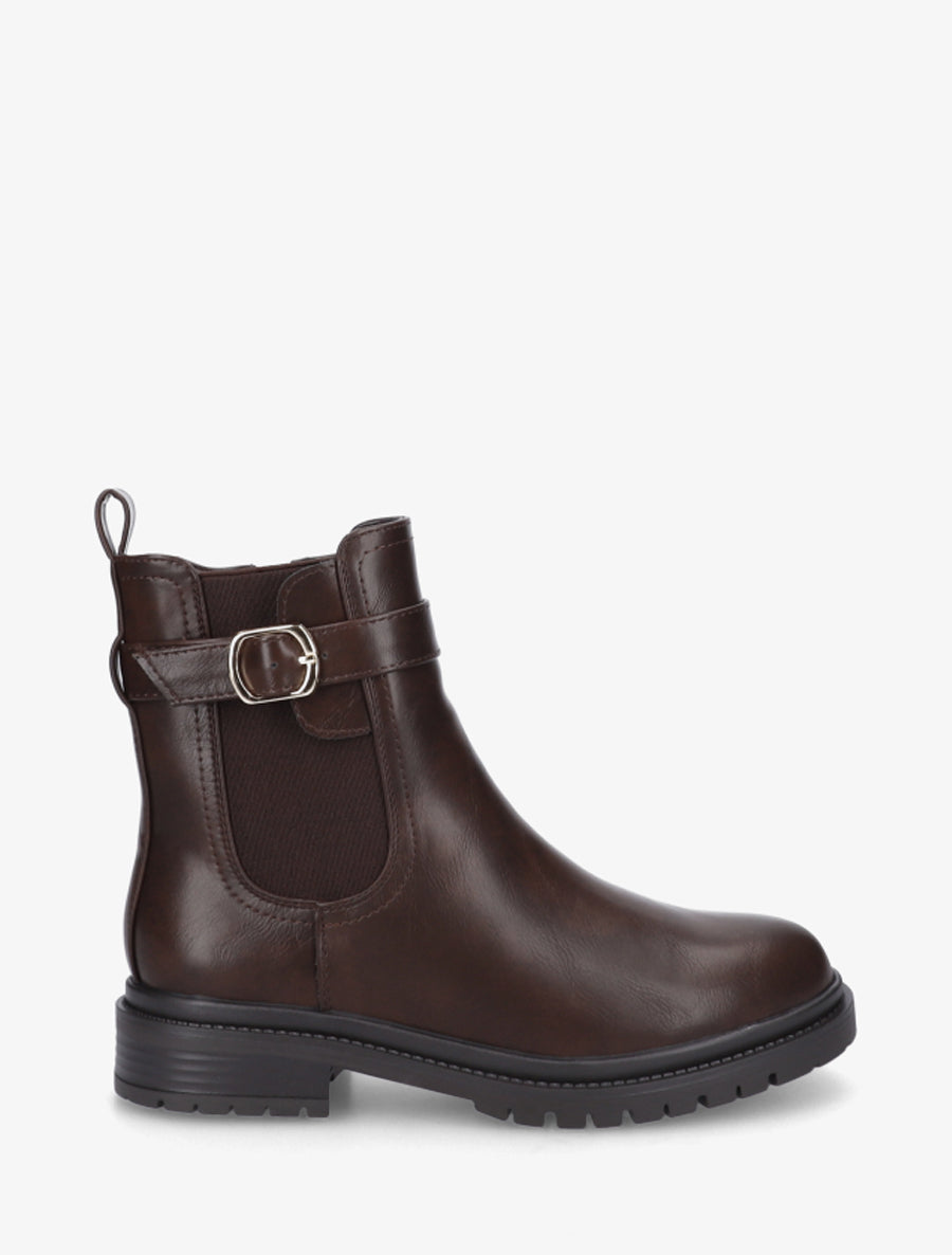 Bottines élastiquées à boucle et semelle crantée - Marron - 1