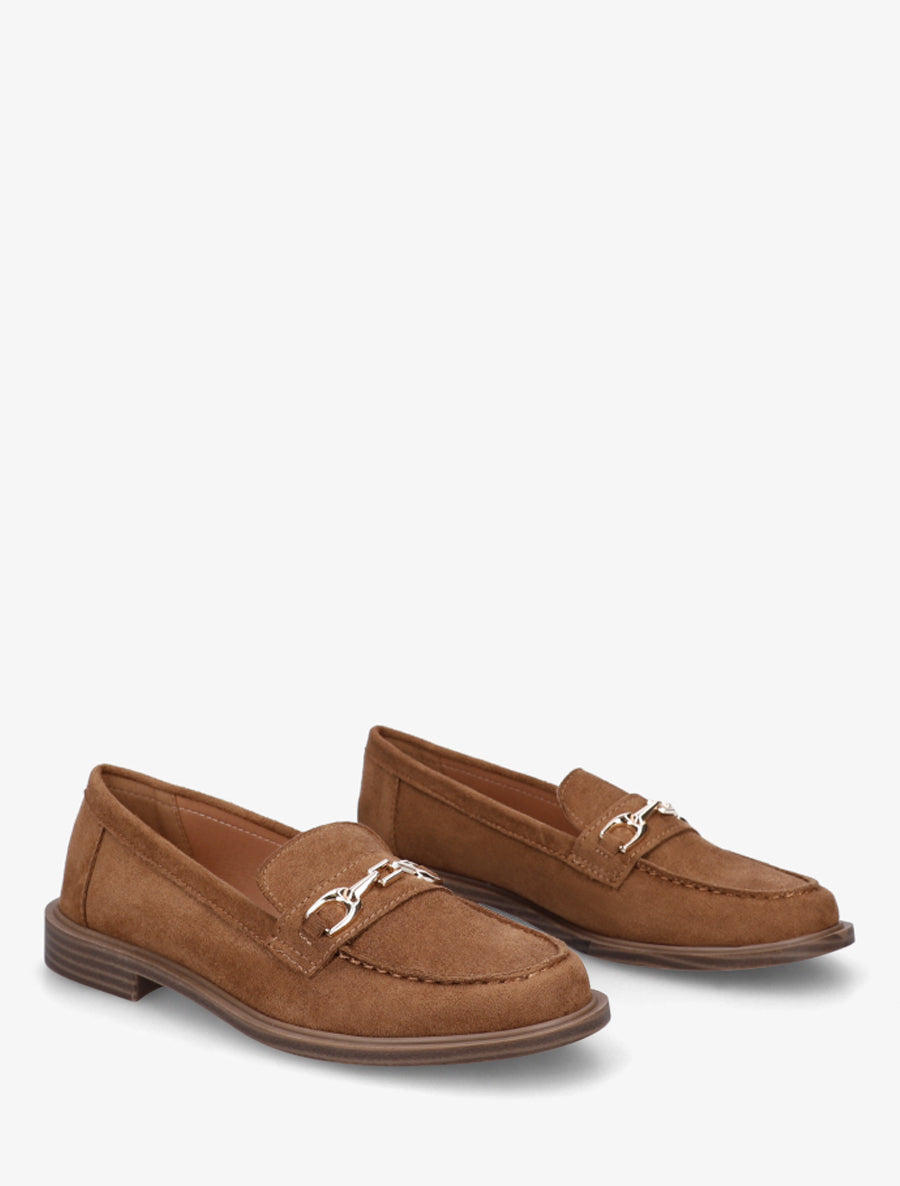 Mocassins en suédine à bijou fantaisie en métal - Camel - 4
