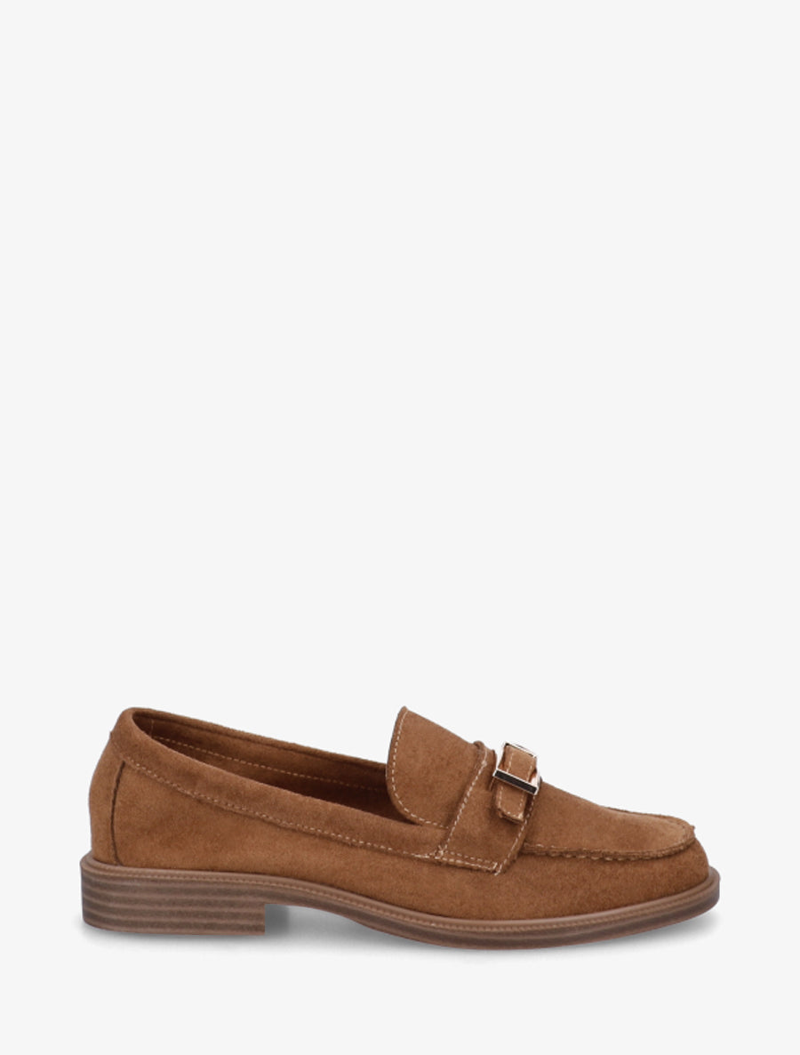 Mocassins en suédine à boucle métallique - Camel - 1
