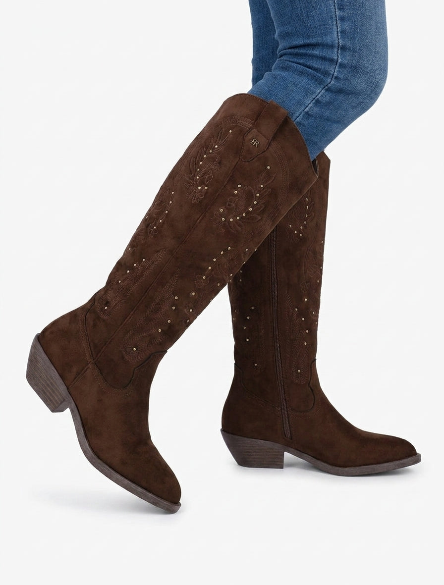 Suède laarzen in cowboy-stijl met studs - Bruin