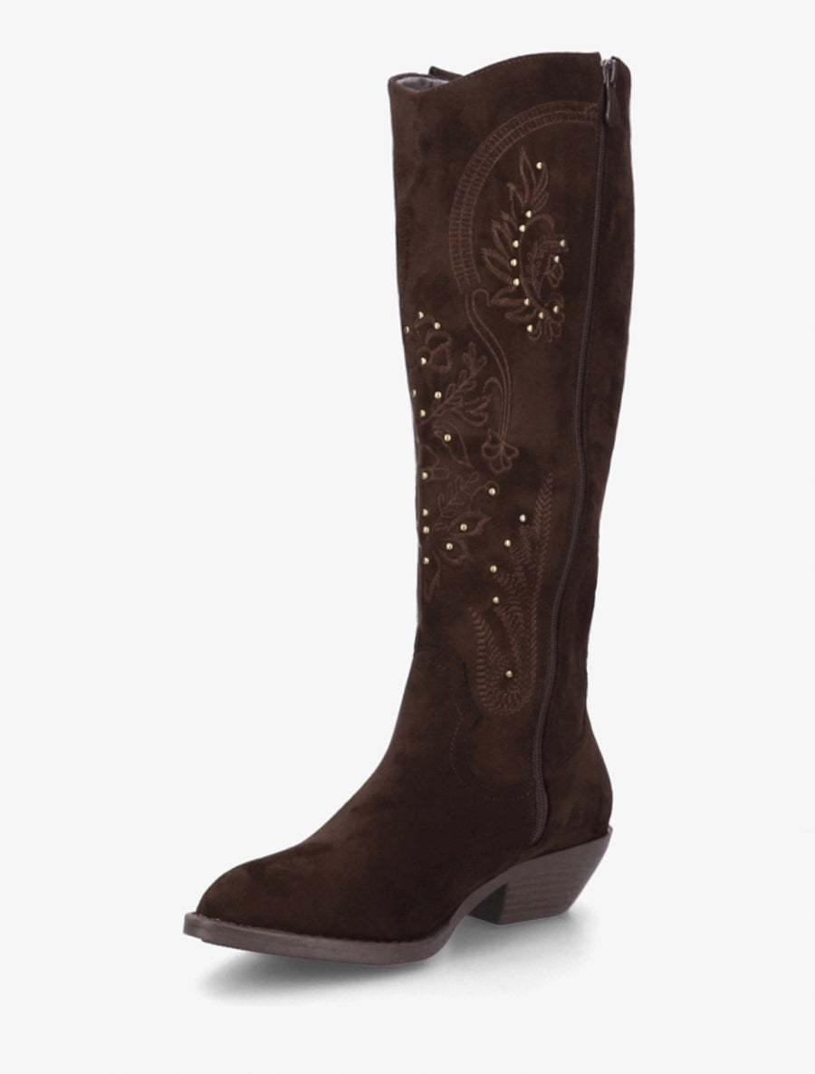 Bottes en suédine style santiags à clous - Chocolat - 3