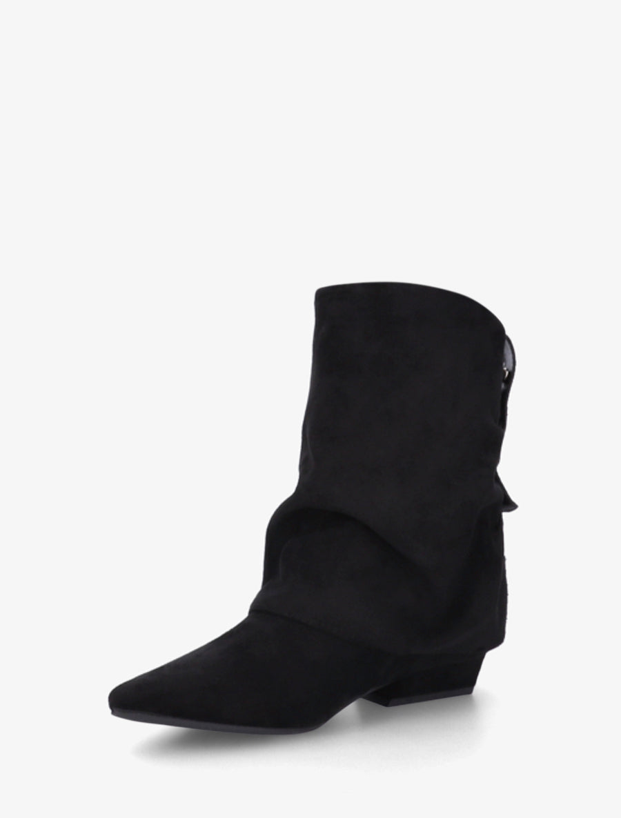 Bottines en suédine effet froncé à bouts pointus - Noir - 3