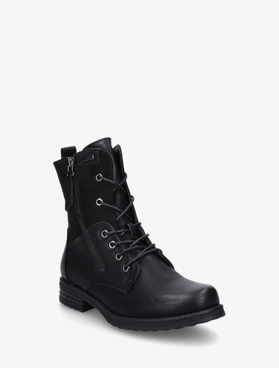 Bottines lacées à zip et empiècement python - Noir - 2