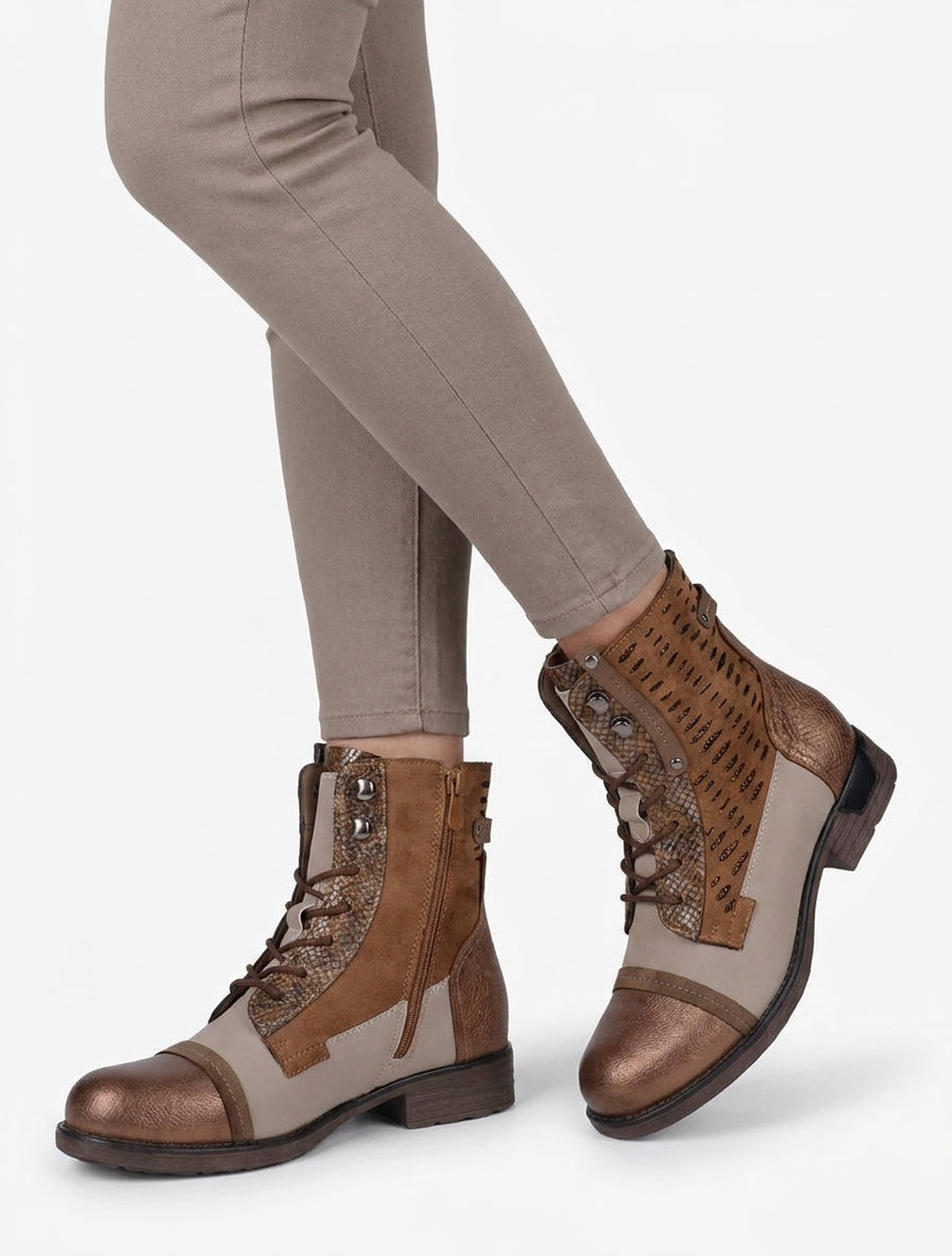 Iridescent veterlaarsjes met perforaties - Kameel