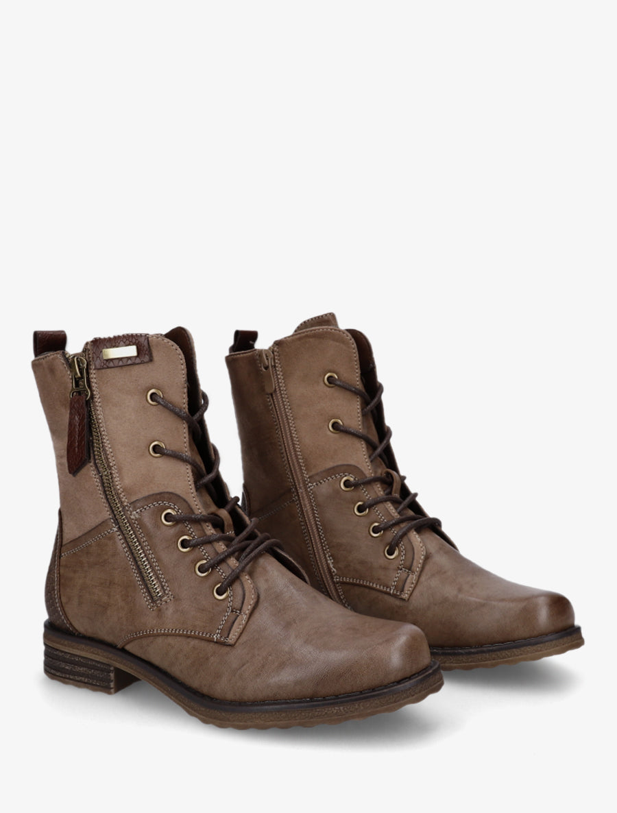 Bottines bimatière à lacets - Taupe - 4