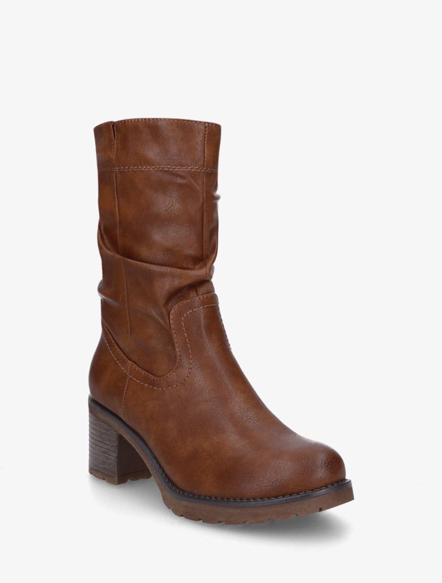 Bottines montantes effet froncé en simili - Camel - 2
