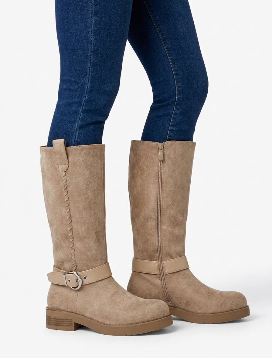 Suède laarzen met riempjes - Beige