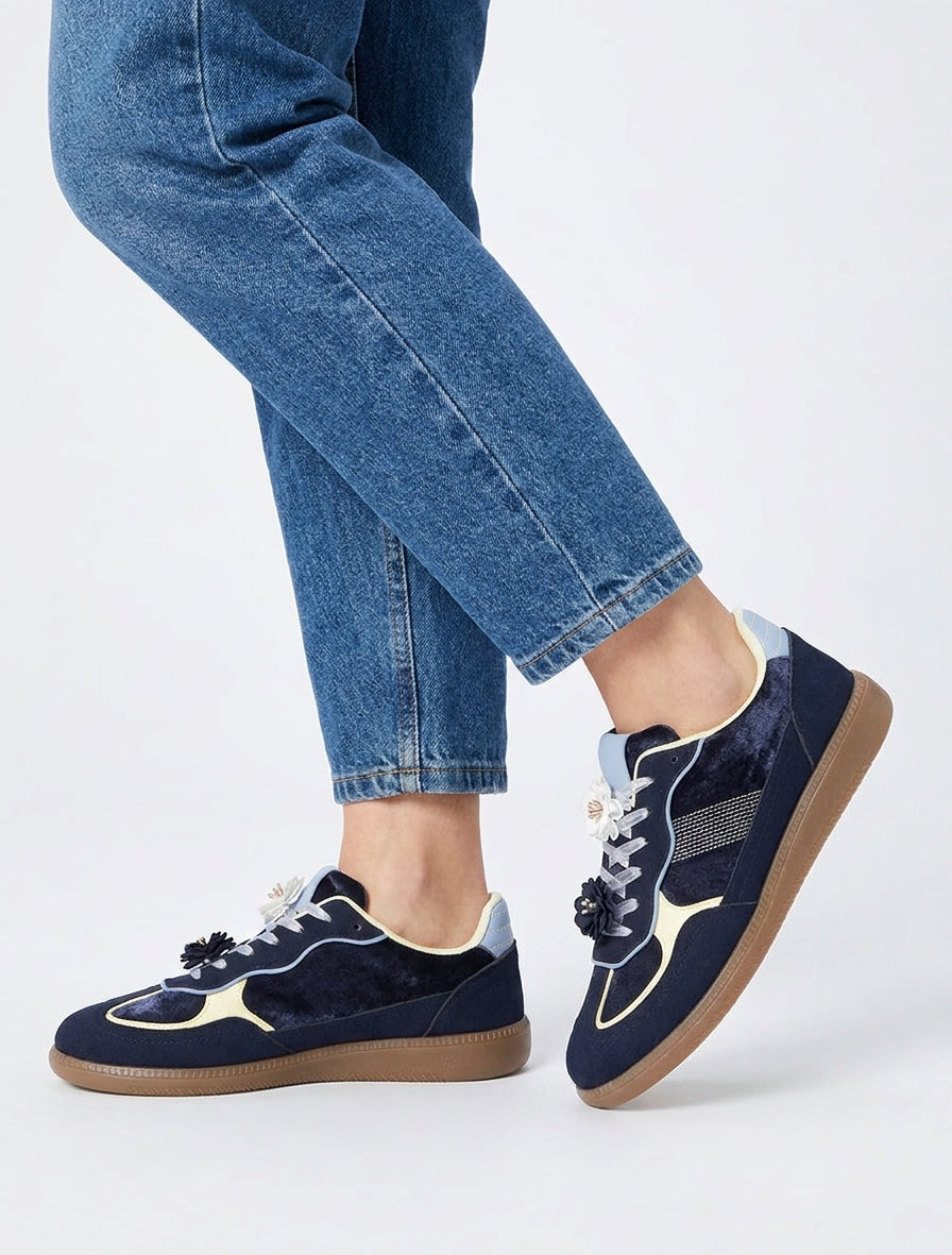 Sneakers met fluwelen inzetstukken - Marine
