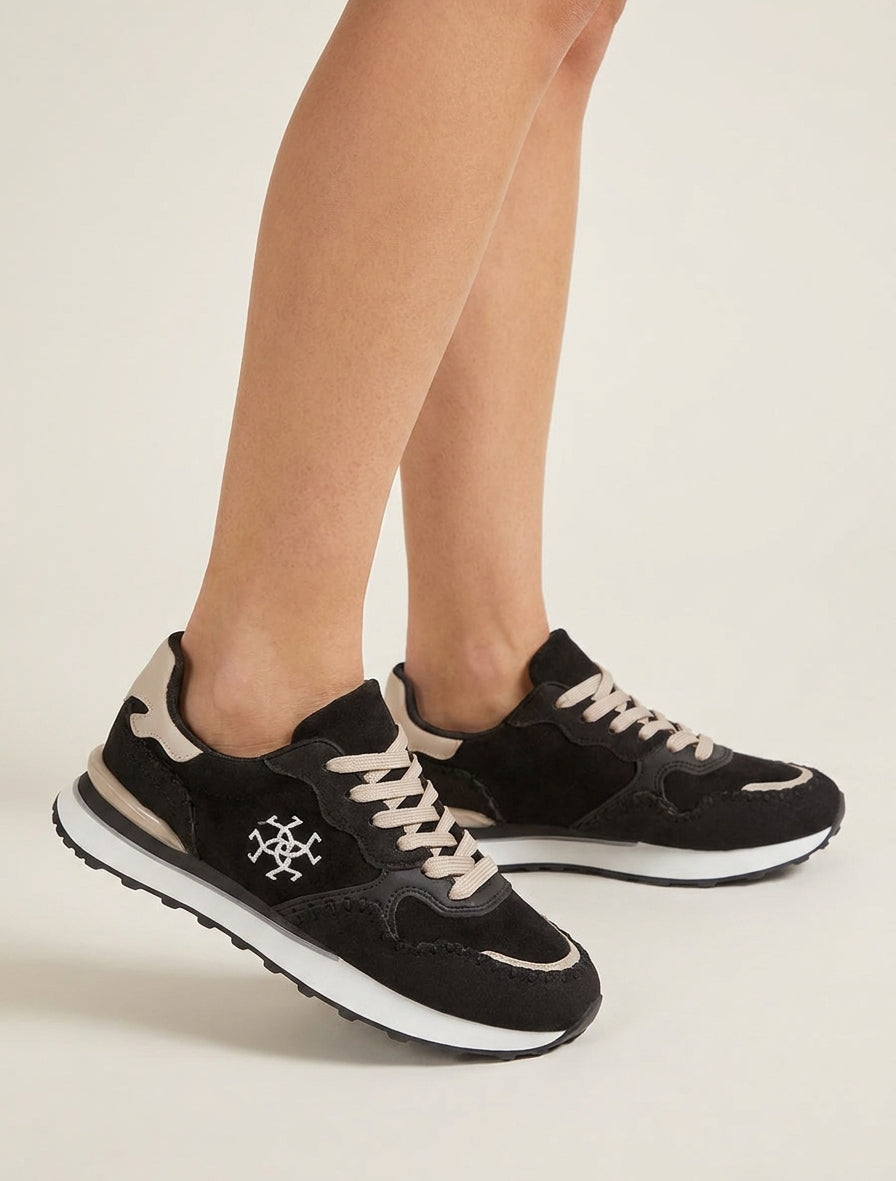 Sneakers met nubuck- en suèdine-effect inzetstukken - Zwart