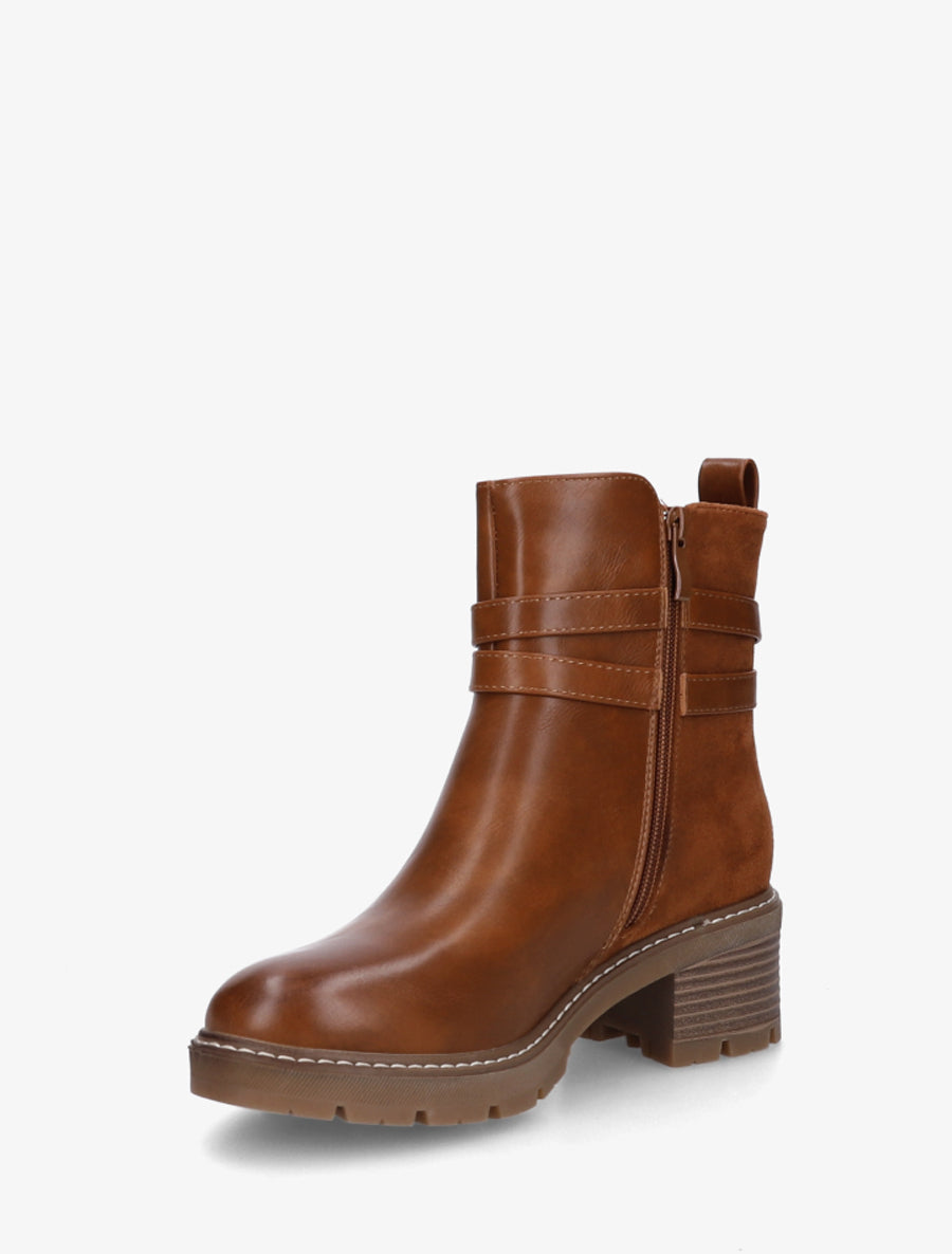 Bottines en simili et suédine - Camel - 3