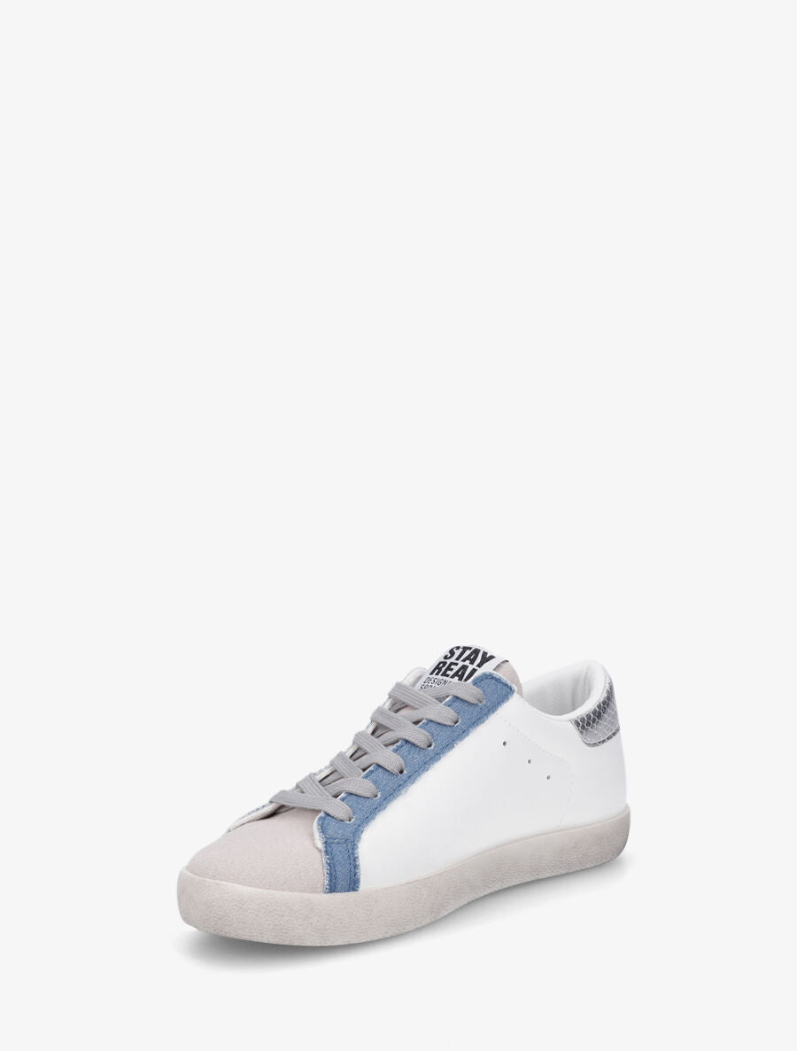 Baskets bi-matière motif étoile fantaisie - Blanc/bleu denim - 3