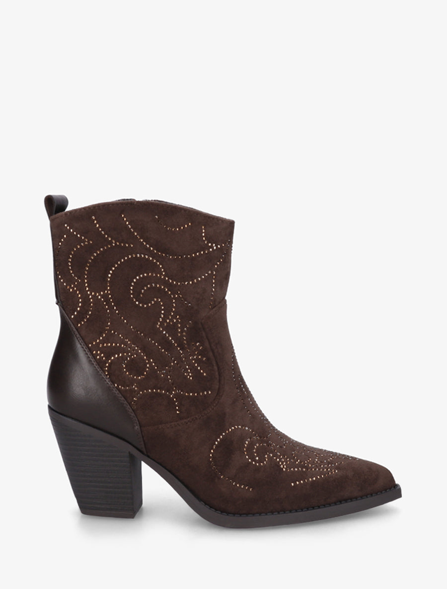 Santiags strassées à contrefort en simili - Chocolat - 1