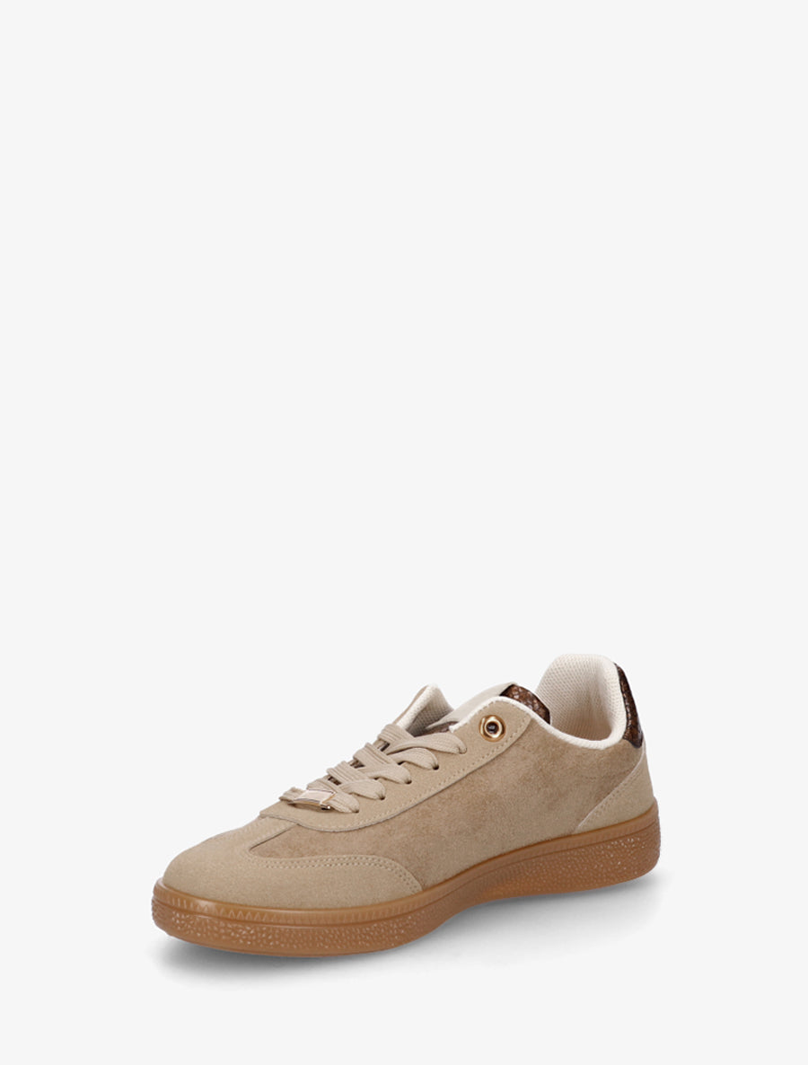 Baskets en suédine à bandes et empiècements python - Beige - 3
