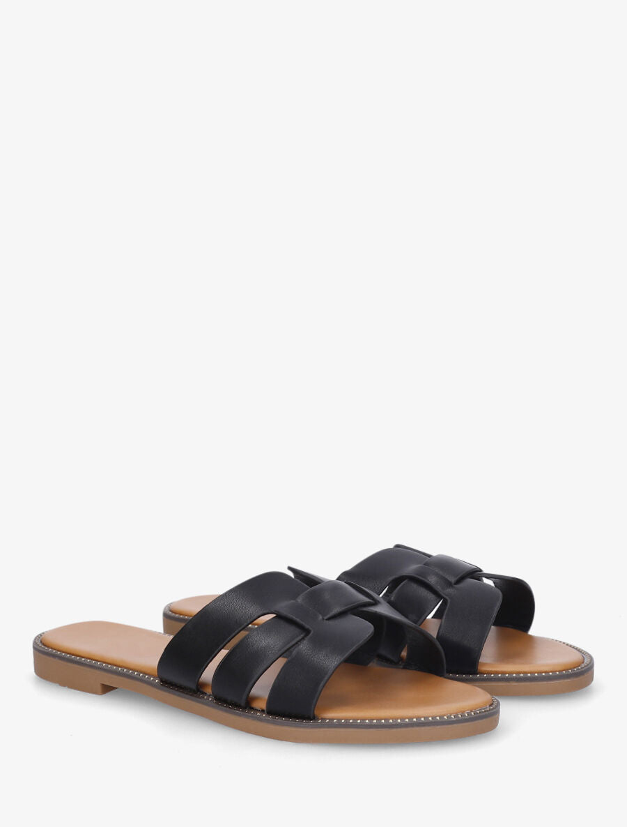 Mules croisées en simili - Noir - 4
