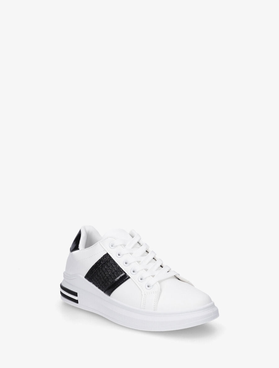 Sneakers en simili à bandes effet paille - Noir - 2