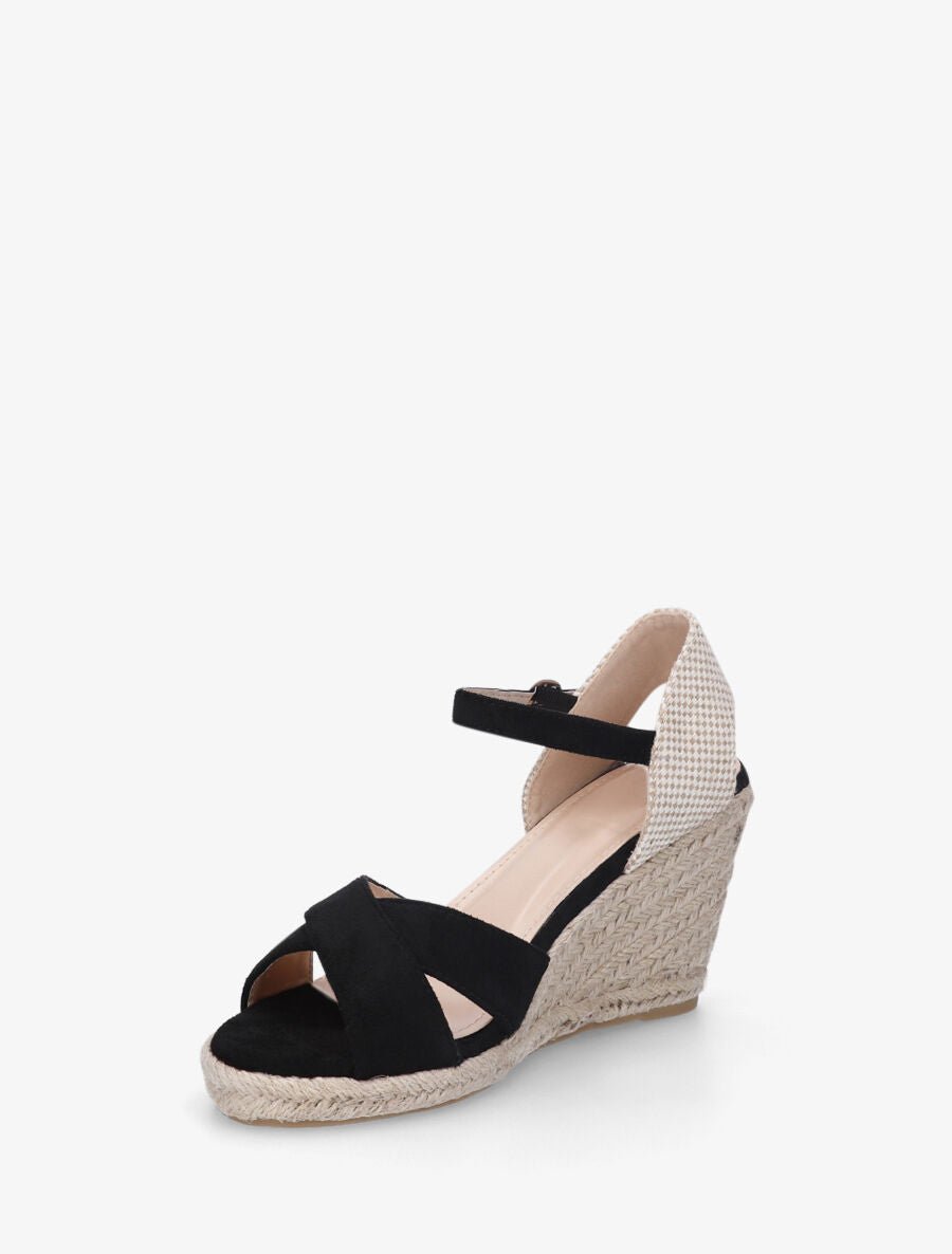 Sandales compensées à contrefort à motif damier - Noir - 3