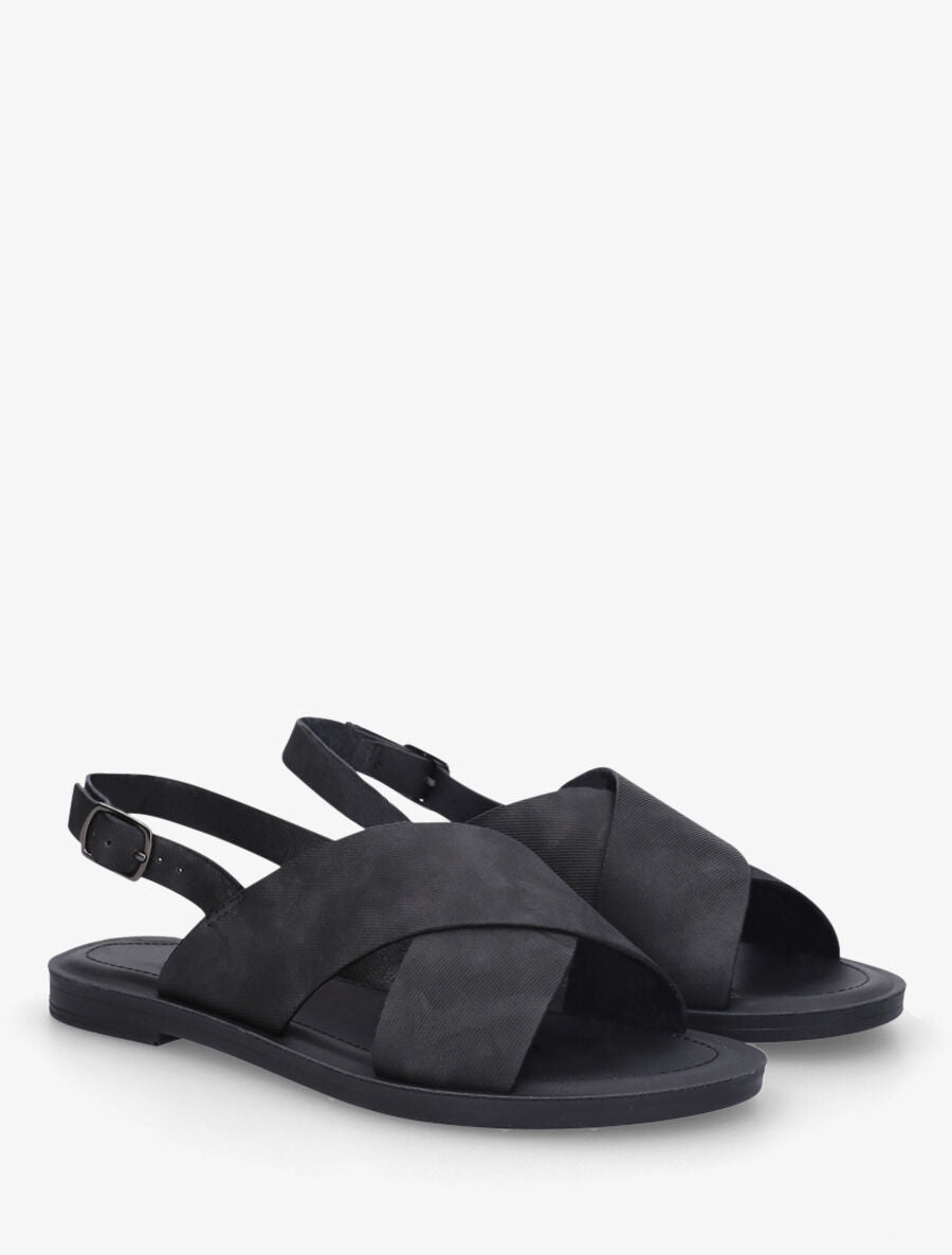 Nu-pieds croisés en tissu - Noir - 4