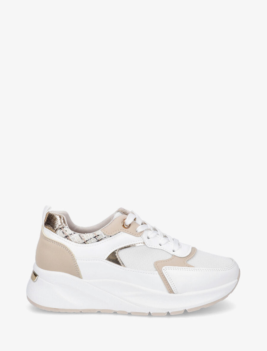 Sneakers à empiècement en tissu et irisés - Beige - 5