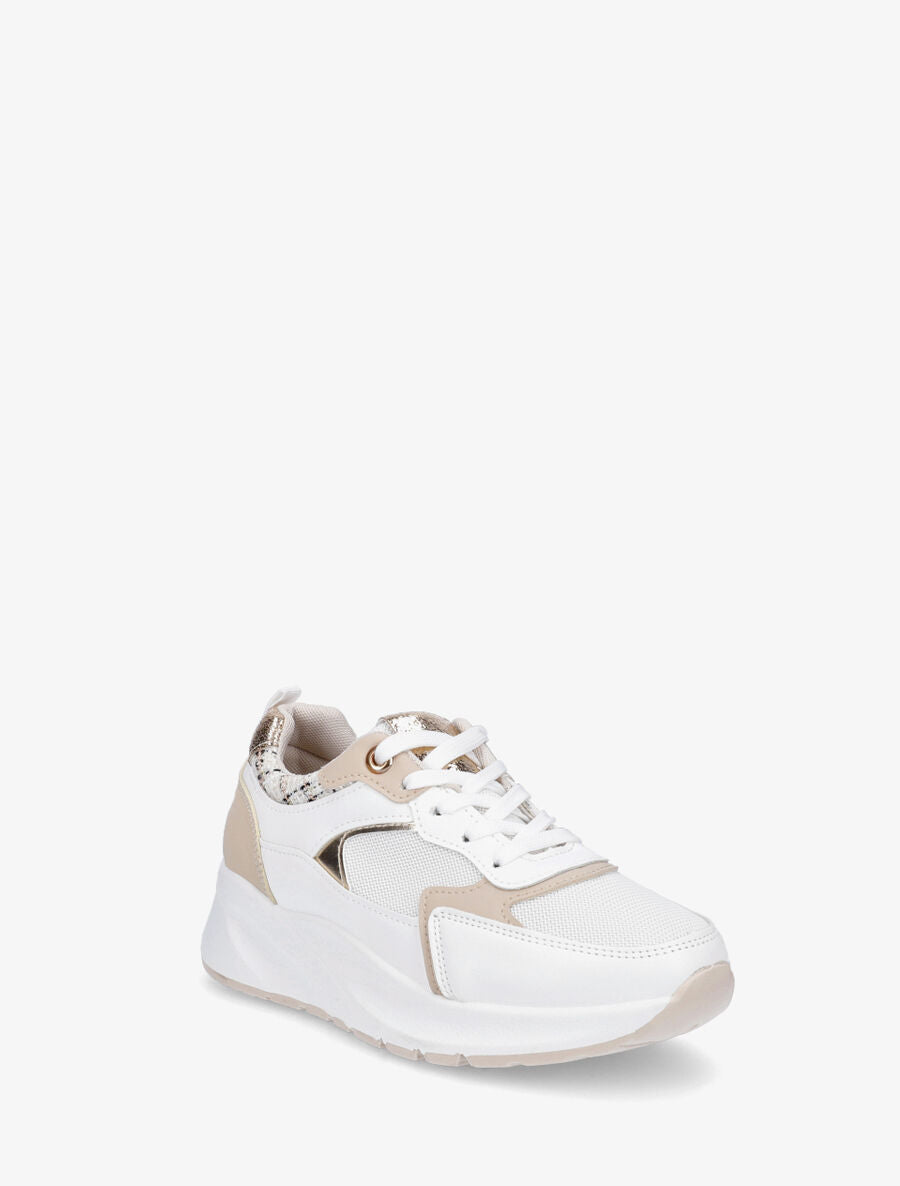 Sneakers à empiècement en tissu et irisés - Beige - 2