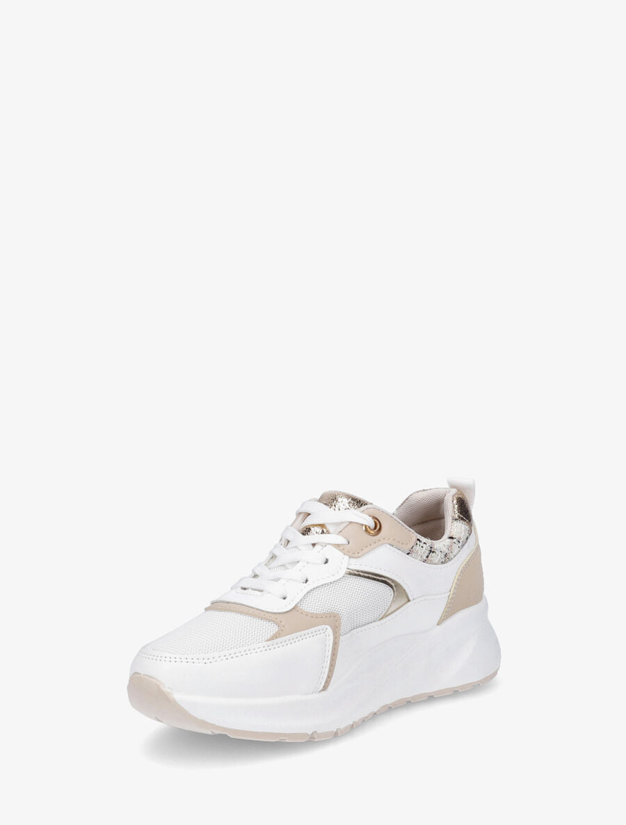 Sneakers à empiècement en tissu et irisés - Beige - 3